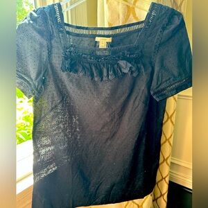 J.Crew 0 Black eyelet Swiss dot short sleeve blouse! Delicate , lovely!